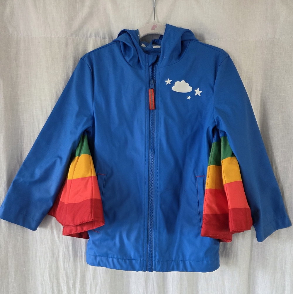 Cat & Jack Blue Raincoat with Rainbow Stripe Sleeves